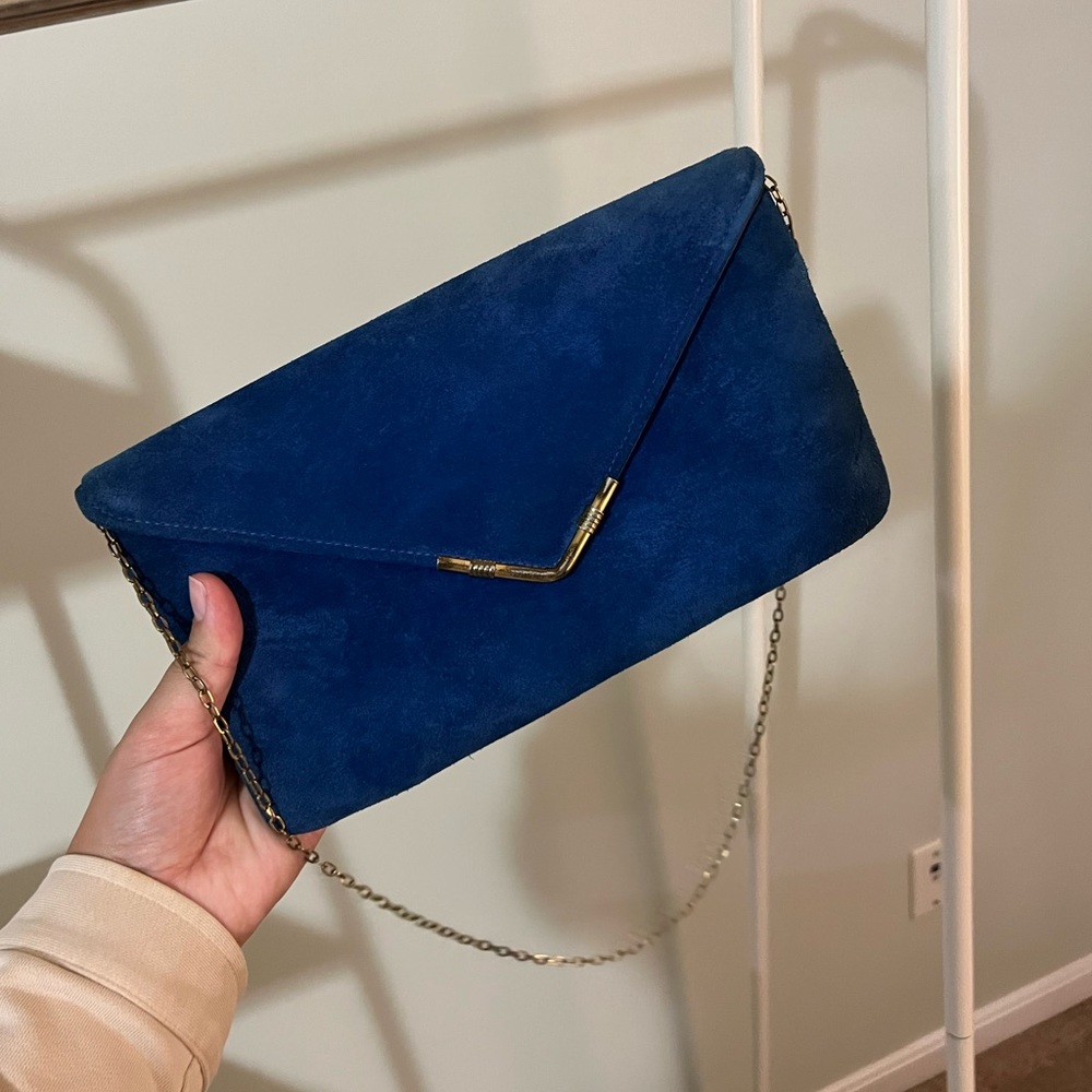 Blue suede clutch
